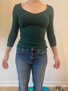 Victoria's Secret Dark Green Long Sleeve V-Neck Top with Open Back